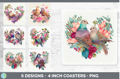 Valentines Dove Square Coaster | Sublimation Designs Bundle