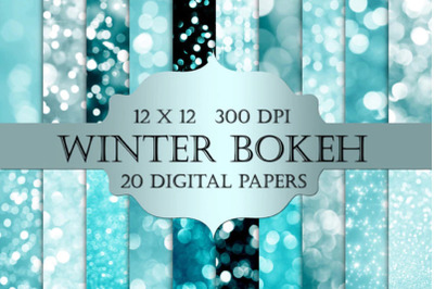 Winter Bokeh Digital Paper - bokeh, glitter, blue bokeh backgrounds, c