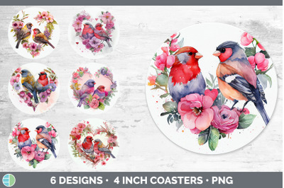 Valentines Finch Round Coaster | Sublimation Designs Bundle