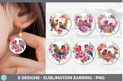 Valentines Finch Round Earring | Sublimation Designs Bundle