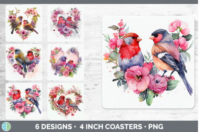 Valentines Finch Square Coaster | Sublimation Designs Bundle