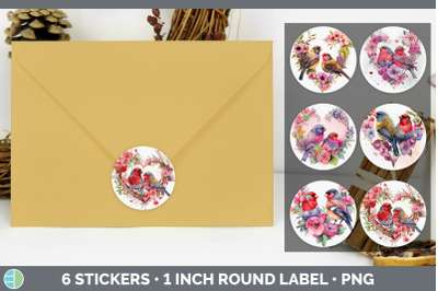 Valentines Finch Stickers | Sticker 1in Round Labels PNG Designs