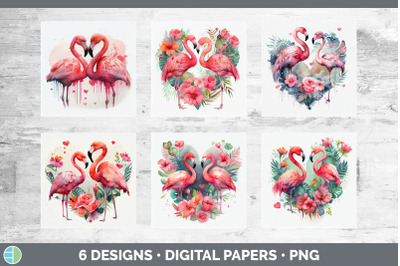 Valentines Flamingo Backgrounds | Digital Scrapbook Papers