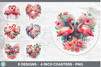 Valentines Flamingo Round Coaster | Sublimation Designs Bundle