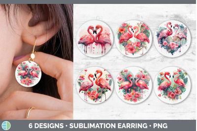 Valentines Flamingo Round Earring | Sublimation Designs Bundle