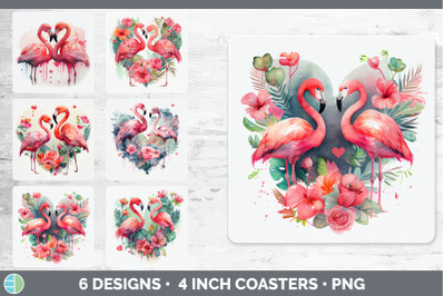 Valentines Flamingo Square Coaster | Sublimation Designs Bundle