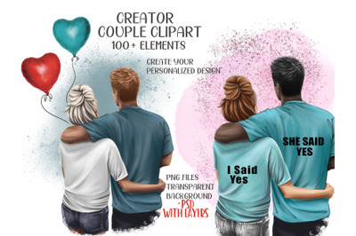 Couple Valentines day creator - digital family clipart- 100 png files