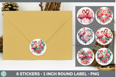 Valentines Flamingo Stickers | Sticker 1in Round Labels PNG Designs