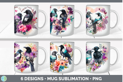 Valentines Magpie Mug Sublimation | Coffee Cup Background PNG