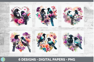 Valentines Magpie Backgrounds | Digital Scrapbook Papers