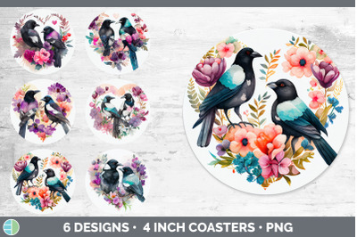 Valentines Magpie Round Coaster | Sublimation Designs Bundle