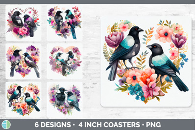 Valentines Magpie Square Coaster | Sublimation Designs Bundle