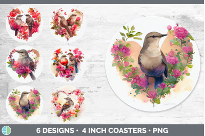 Valentines Mockingbird Round Coaster | Sublimation Designs Bundle