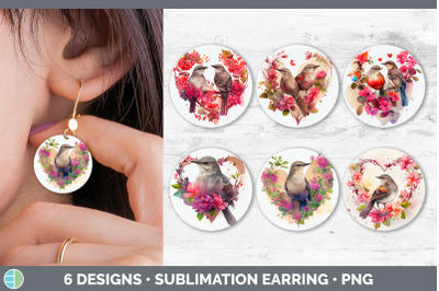 Valentines Mockingbird Round Earring | Sublimation Designs Bundle