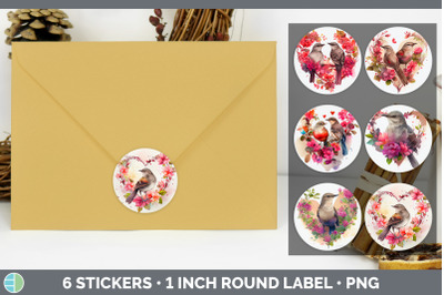 Valentines Mockingbird Stickers | Sticker 1in Round Labels PNG Designs