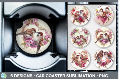 Valentines Sparrow Car Coaster | Sublimation Designs Bundle