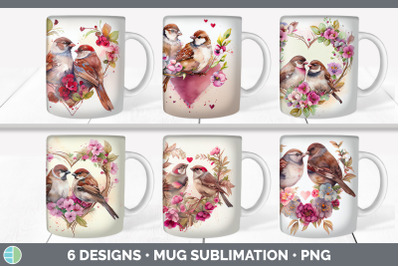 Valentines Sparrow Mug Sublimation | Coffee Cup Background PNG