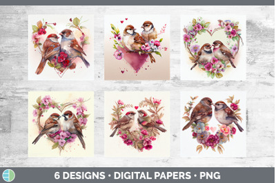 Valentines Sparrow Backgrounds | Digital Scrapbook Papers