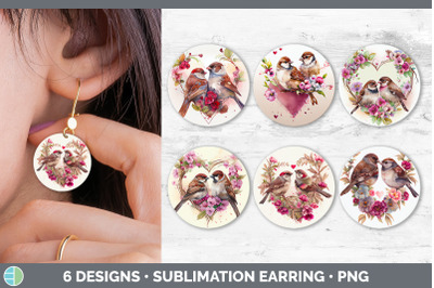 Valentines Sparrow Round Earring | Sublimation Designs Bundle