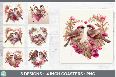 Valentines Sparrow Square Coaster | Sublimation Designs Bundle