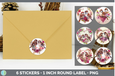 Valentines Sparrow Stickers | Sticker 1in Round Labels PNG Designs