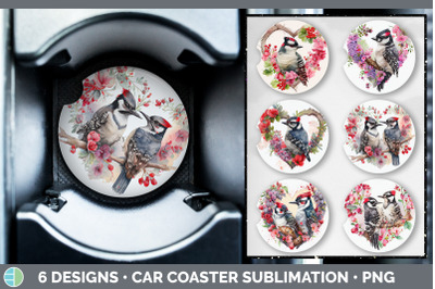 Valentines Downy Woodpecker Car Coaster | Sublimation Designs Bundle