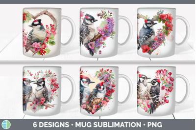 Valentines Downy Woodpecker Mug Sublimation | Coffee Cup Background PN