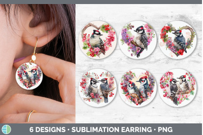 Valentines Downy Woodpecker Round Earring | Sublimation Designs Bundle