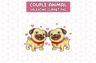 Couple Pugs Valentine Clipart PNG