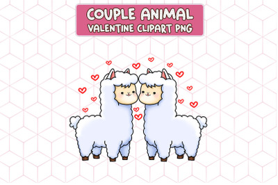 Couple Llamas Valentine Clipart PNG