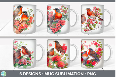 Valentines Robin Mug Sublimation | Coffee Cup Background PNG