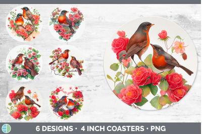 Valentines Robin Round Coaster | Sublimation Designs Bundle