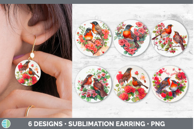 Valentines Robin Round Earring | Sublimation Designs Bundle