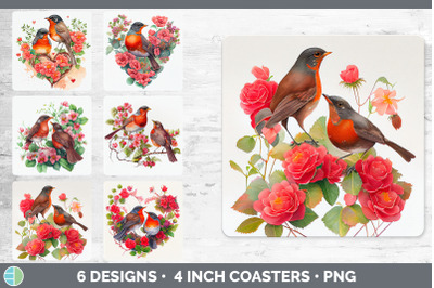 Valentines Robin Square Coaster | Sublimation Designs Bundle