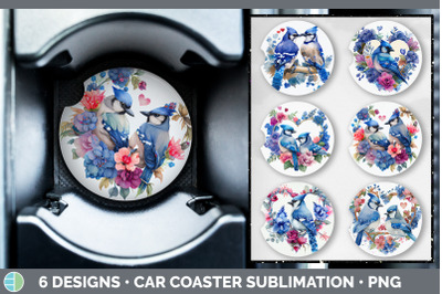 Valentines Blue Jay Car Coaster | Sublimation Designs Bundle