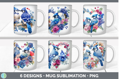 Valentines Blue Jay Mug Sublimation | Coffee Cup Background PNG