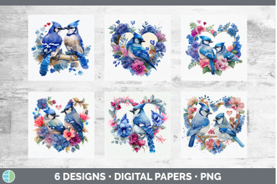 Valentines Blue Jay Backgrounds | Digital Scrapbook Papers