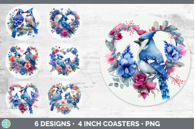 Valentines Blue Jay Round Coaster | Sublimation Designs Bundle