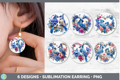 Valentines Blue Jay Round Earring | Sublimation Designs Bundle