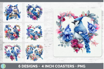 Valentines Blue Jay Square Coaster | Sublimation Designs Bundle