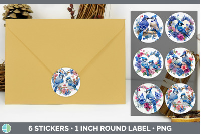 Valentines Blue Jay Stickers | Sticker 1in Round Labels PNG Designs