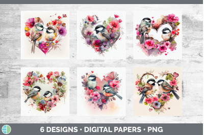 Valentines Chickadee Backgrounds | Digital Scrapbook Papers
