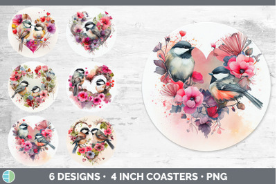 Valentines Chickadee Round Coaster | Sublimation Designs Bundle