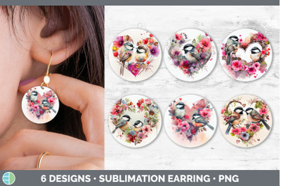 Valentines Chickadee Round Earring | Sublimation Designs Bundle