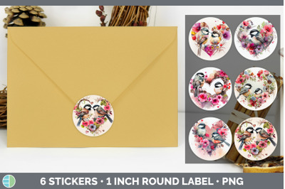 Valentines Chickadee Stickers | Sticker 1in Round Labels PNG Designs