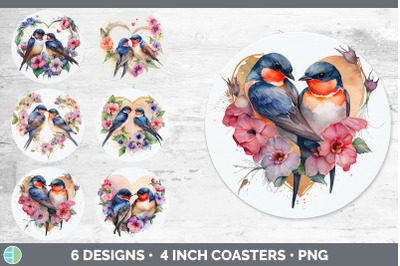 Valentines Barn Swallow Round Coaster | Sublimation Designs Bundle