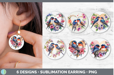 Valentines Barn Swallow Round Earring | Sublimation Designs Bundle