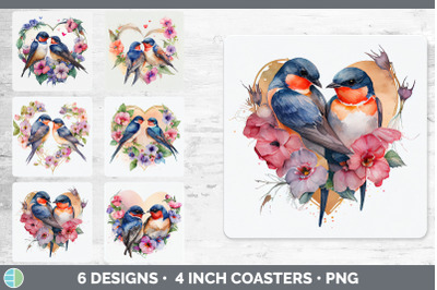 Valentines Barn Swallow Square Coaster | Sublimation Designs Bundle