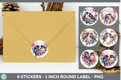 Valentines Barn Swallow Stickers | Sticker 1in Round Labels PNG Design