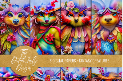 Colorful Fantasy Creatures Scrapbook Papers